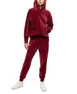 Survêtement d'hiver pour femmes de haute qualité, personnalisé, en velours léger avec motif uni et fermeture élastique à la taille, design simple - Product Image 6