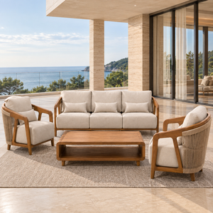 Ensemble de canapés d'extérieur de luxe en teck massif, mobilier de jardin et de terrasse, fauteuil en corde, table basse, mobilier pour villas, complexes hôteliers et hôtels - Product Image 6