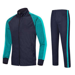 Ensemble de jogging pour homme, couleur blanche, blocs de couleur, manches longues, col montant, sportif, respirant, en polyester, pour le printemps, vêtements décontractés - Product Image 1