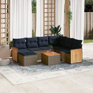 Set Divano da Giardino in Polyrattan Grigio a 8 Pezzi con Cuscini - Collezione Arredamento Patio - Product Image 1