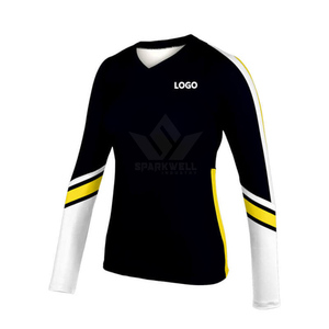 เสื้อวอลเลย์บอลแขนยาวสีดำน้ำเงินสำหรับผู้หญิง คอวี ระบายอากาศได้ดี ผลิตจากโพลีเอสเตอร์ สำหรับทีม - Product Image 2