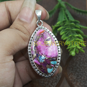 Pendentif en turquoise rose naturelle, argent sterling 925, bijoux en pierres précieuses faits à la main, forme marquise, design bohème vintage pour elle - Product Image 4