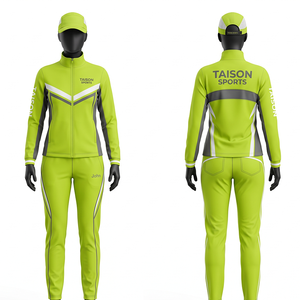 Survêtement de squash personnalisé sublimé, 280 GSM, polyester interlock, design à panneaux vert lime et gris, logo brodé et imprimé - Product Image 1