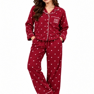 Pijama de mujer de manga larga con diseño frontal, ropa de dormir informal con botones, pantalones hasta el tobillo, pijama suave informal para invierno - Product Image 1