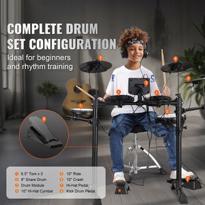 Kit Batteria Elettronica 15 Pezzi con 150 Suoni, USB MIDI, Pieghevole, 8 Tamburi Silenziosi in Mesh - Product Image 2