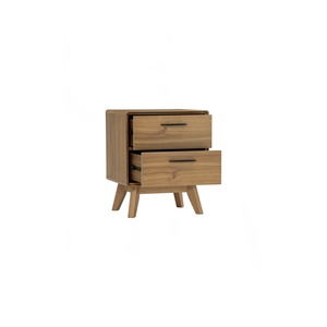 Executive Light Tennessee Walnut Bedside <b>Table</b> with 2 Storage Drawers and Solid Wood Legs for <b>Mid</b>-<b>Century</b> Modern Luxury Bedrooms - Product Image 2