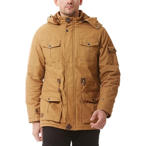 Mens Vintage Winter <b>Jacket</b> 100% Cotton Outerwear Detachable Hood <b>Fleece</b> <b>Lining</b> Stand Collar Zipper Closure OEM Service Available - Product Image 2