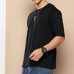 T-shirt pour homme à manches courtes noir, nouvelle édition, col rond uni, coupe classique, décontracté, 100% coton, 180g - Product Image 3