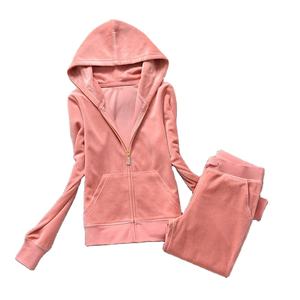 2 Piece Sets <b>Women</b> Outfit Tracksuit Hoodies <b>Velvet</b> Tracksuit 2 Piece Set with Pocket Trousers and <b>Jacket</b> Sets <b>Velvet</b> Tracksuit - Product Image 1