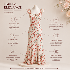 Vestido Largo de Sirena con Estampado Floral de Lujo para Mujer |   Elegante Vestido de Fiesta con Cuello Cuadrado y Mangas con Volantes |   Vestido Largo de Verano Estilo Vintage para Cóctel - Product Image 5