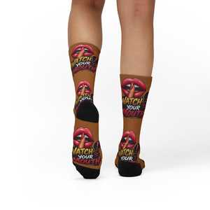 Custom Designs Printed Crew <b>Socks</b> Men's Digital Print Brown Red Lips Pattern Breathable Knitted Summer Daily Wear - Product Image 6