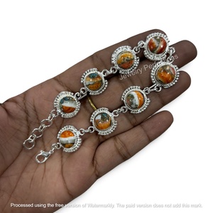Nouveauté Bijoux Tendance : Bracelet Chaîne à Maillons Ajustable en Laiton Plaqué Argent avec Cristal Turquoise Ovale pour Femme - Product Image 2