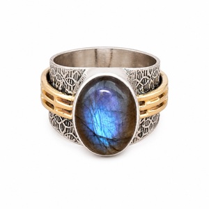 925 Sterling <b>Silver</b> Labradorite Oval Gemstone Wide Band Bohemian Handmade GIA Certified <b>Statement</b> <b>Ring</b> for Women Fine Jewelry - Product Image 1