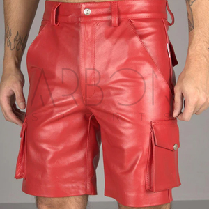 Créez vos propres shorts en cuir rouge pour hommes, tendance, faciles à porter, confortables, service OEM ODM, prix d'usine, sur mesure. - Product Image 2