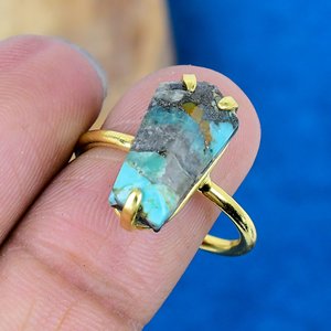 Anillos con Forma de Ataúd con Turquesa Natural en Forma de Piedra Preciosa, Chapados en Oro de 18k sobre Plata de Ley 925 - Product Image 3