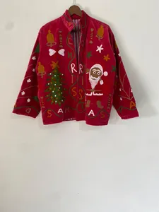 Designer <b>Christmas</b> Velvet <b>Jacket</b> Santa Claus Embroidery Winter Party Wear Boutique Fashion Outerwear - Product Image 1