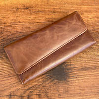 Dompet panjang mewah wanita, dompet kulit asli kualitas tinggi, dompet penyimpan kartu multifungsi kulit asli Full Grain