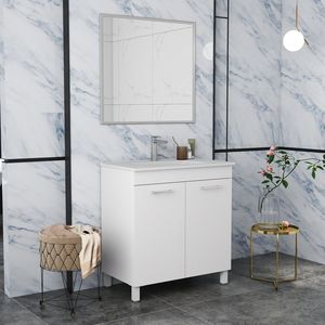 Mobile bagno a doppia anta da 32 pollici con cerniere soft-close, lavabo e specchio, mobiletto regolabile a pavimento - Product Image 3