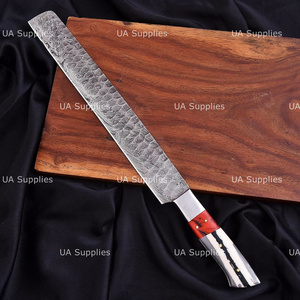 Cuchillo de Damasco Ambidiestro Hecho a Mano Personalizado para Carne de Res, Rebanador de Carne para BBQ de 10 Pulgadas, Afilado como una Navaja, Mango de Resina, Funda de Cuero, Venta al por Mayor - Product Image 4