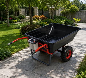 Mini-dumper à deux roues Tayo UT300 avec benne métallique, chariot électrique portable pour le jardinage et l'aménagement paysager, avec remorque - Product Image 1