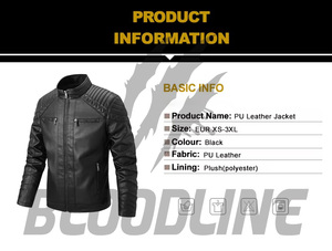 Men's Black PU Leather Moto <b>Biker</b> <b>Jacket</b> Stand Collar Slim Fit Zipper Closure Windproof Autumn Wear - Product Image 3