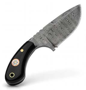 Couteau utilitaire à manche en corne noire avec mosaïque à bordure en cuivre et lame fixe en acier Damas - Product Image 6