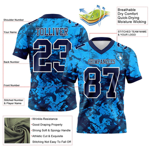 Camiseta de Fútbol Personalizada Azul Marino y Blanca, Malla 3D, Auténtica, de Alta Calidad, Transpirable, Ropa Deportiva, Rendimiento Atlético - Product Image 2