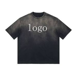 Camisetas Lisas al por Mayor, Impresión de Logotipo Personalizado, Camiseta Blanca con Efecto Desgastado por el Sol, Camiseta Casual de Algodón 100% para Hombre, de Alta Calidad, con Lavado Ácido - Product Image 1