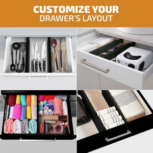 Organiseurs de tiroirs en bambou extensibles et ajustables de 17 po et 21,5 po, lot de 6, grands séparateurs d'étagères pour ustensiles de cuisine, séparateurs extensibles en C - Product Image 2