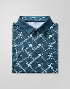 Polo à manches courtes pour homme, motif géométrique bleu, tissu respirant, style golf - Product Image 4