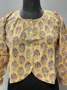 Women's Hand Block Printed Cotton Maxi top Comfortable Breathable Eco-friendly Elegant Designs Bohemian Japan Floral for Girls - Product Image 3