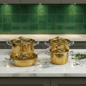 High-end Heavy Duty Hammered Stainless Steel Cookware Set Decorative Grape Lids 4-Piece Professional Stockpot & <b>Frying</b> <b>Pan</b> Set - Product Image 5