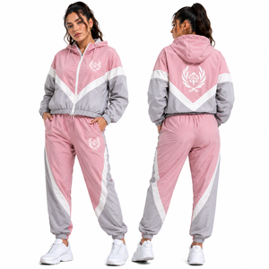 Ladies Colorblock Windbreaker <b>Set</b> Embroidered Hooded Jacket And <b>Matching</b> <b>Joggers</b> For Private Label OEM Factory Supplier Exporter - Product Image 2