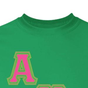 Camiseta Personalizada con Bordado Gráfico Verde para Mujer, Manga Corta, Cuello Redondo, Informal, con Diseño de Letras Alpha Kappa Alpha - Product Image 2