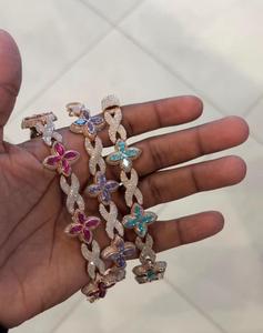 กำไลข้อมือเงินแท้ 925 ประดับมอสซาไนต์และพลอยหลากชนิด ฝังเพชรเต็มวง สไตล์ฮิปฮอป เครื่องประดับหรูหราสั่งทำพิเศษ - Product Image 4