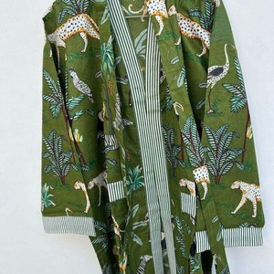 Kimono de Terciopelo para Mujer, Cuello en V, Cierre con Cordón, Manga Larga, Diseño Estampado, Estilo Elegante, Invierno/Otoño - Product Image 3