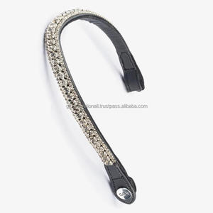 Fabriqué en Inde Cheval Produits équestres en cuir en forme de vague profonde bande de front de cheval avec 3 rangées de cristaux clairs bande de front diamante - Product Image 3