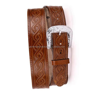 Top Trending Latest Design Hand Carved Wave Design Embossed <b>Men's</b> Fashion Western <b>Leather</b> Tooling <b>Belt</b> with Western Buckle - Product Image 5