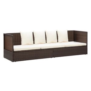 Poly Rattan Patio letto con cuscino e cuscini marrone lettino - Product Image 2