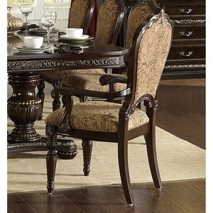 Sedie da pranzo di lusso tradizionali Set di 2 poltrone formali con finitura ciliegia oro ribaltamento rivestimento in tessuto Jacquard - Product Image 2