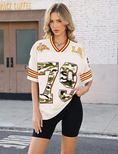 Camiseta de Fútbol Oversize de Malla Transpirable con Cuello en V y Manga Corta, Estampado de Letras, Unisex, Estilo Deportivo Casual Urbano - Product Image 2