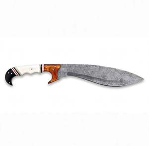 Herramienta utilitaria para exteriores de acero de Damasco con diseño de gota de lluvia, hecha a mano, con mango segmentado de hueso de camello y cuerno de madera. - Product Image 2