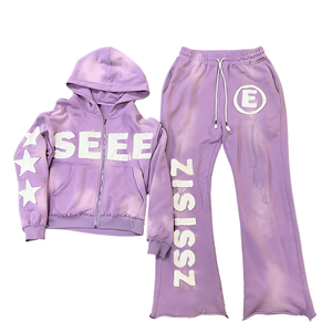 Custom Acid Wash French Terry Embroidery Patches Fit Men's Streetwear <b>Jacket</b> <b>Rhinestone</b> Vintage Distressed Zip up Hoodies - Product Image 5