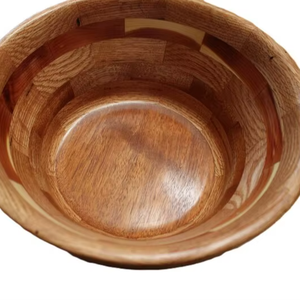 Bol en bois segmenté tourné à la main, vintage, en cèdre, chêne, noyer, acajou, pour service, vaisselle rustique de cuisine, en gros pour l'exportation - Product Image 1
