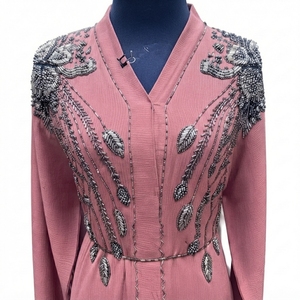 Abaya Elegante de Poliéster Transpirable con Cuentas y Bordado Hecho a Mano para Mujeres Musulmanas, Ideal para Primavera - Product Image 6