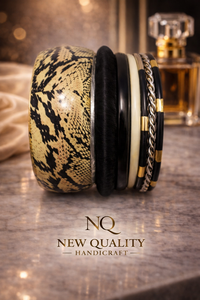 Fashion Women <b>Bangle</b> <b>Set</b> – Black & Gold Resin Bracelets with Stone Work, Party Wear Jewelry Supplier - Product Image 4