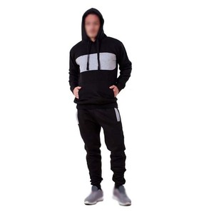 Survêtement gris pour homme avec blocs de couleur, fermeture éclair intégrale, capuche, coupe décontractée, en polyester et coton, pour l'automne, avec poches latérales - Product Image 5