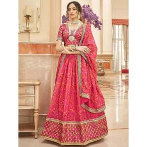 Conjunto de Lehenga Choli de Organza Bordada para Mujer Talla Grande en un Rosa Maravilloso - Product Image 1
