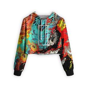 Sudadera Corta Color Turquesa con Diseño Frontal con Estampado Artístico, Manga Regular, Tejido de Punto, Estilo Urbano Otoñal - Product Image 6