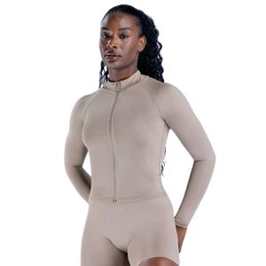 Women Taupe Beige <b>Long</b> <b>Sleeve</b> Workout <b>Top</b> Slim Fit High Neck Athletic Sports Shirt for <b>Gym</b> Training Fitness Yoga and Custom OEM - Product Image 2